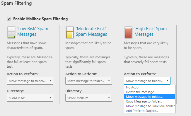 MailEnable Spam Options Settings
