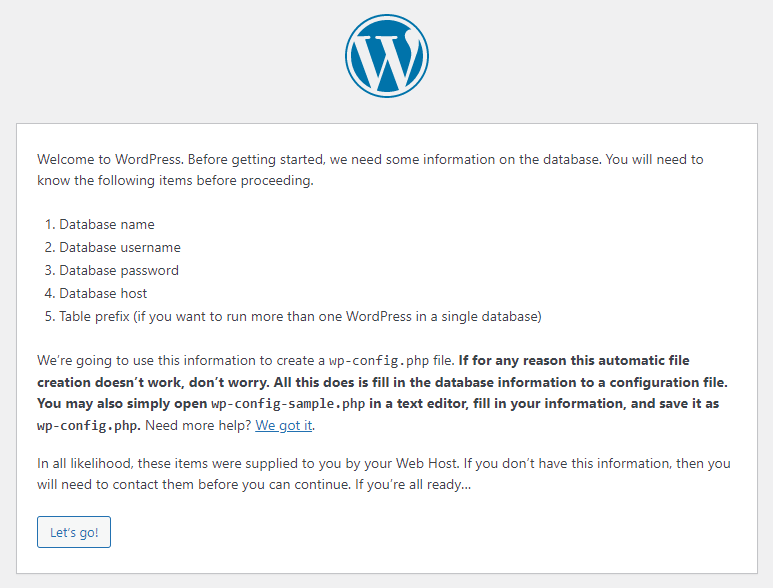WordPress Install Step 2
