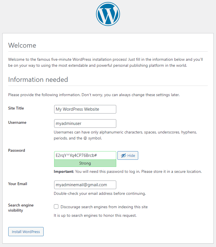 WordPress Install Step 5