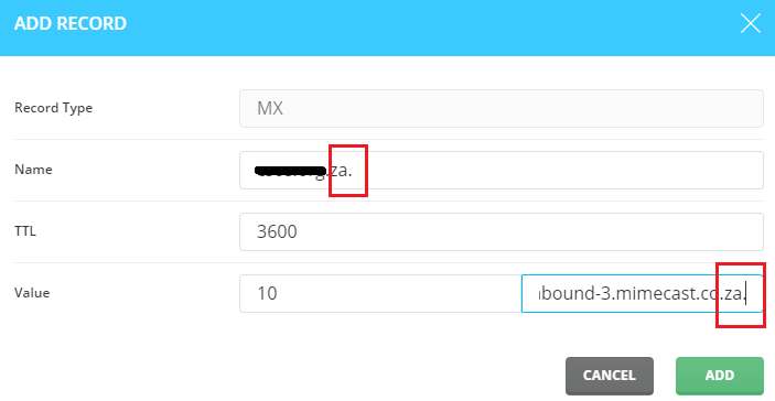 Add mx records for directadmin